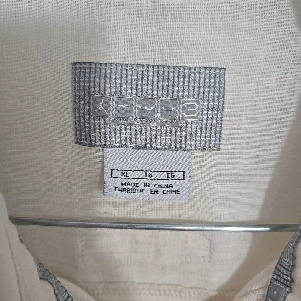 Michael Jordan Two3 Linen Blend Button‎ Up Ivory Beige Shirt Men's Size XL